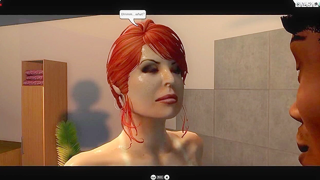 Busty redheaded milf gets some dark cock from a 3d cartoon guy