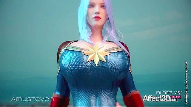 Thanos slams his titanic cock into Captain Marvel's superhero pussy