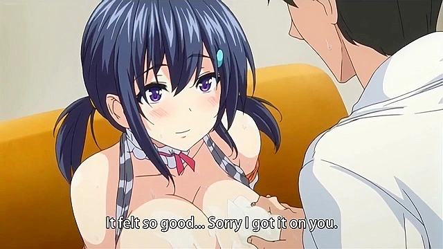 Busty hentai teen gets her huge tits lubed up and fucked like it's a pussy