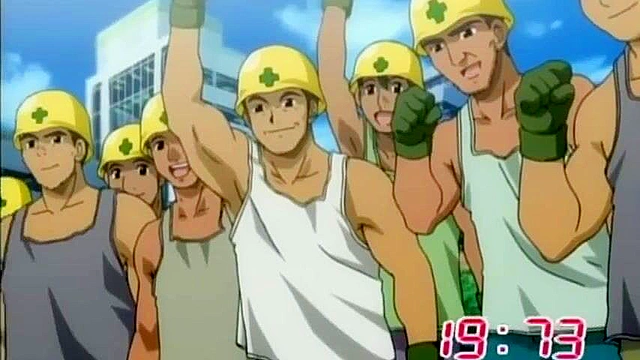 Women at Work 2 - Muscular anime woman fucks young guy in the shower