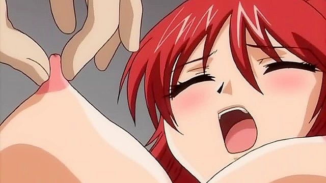 Busty anime wife with red hair gets hard fucked during her dead husbands funeral