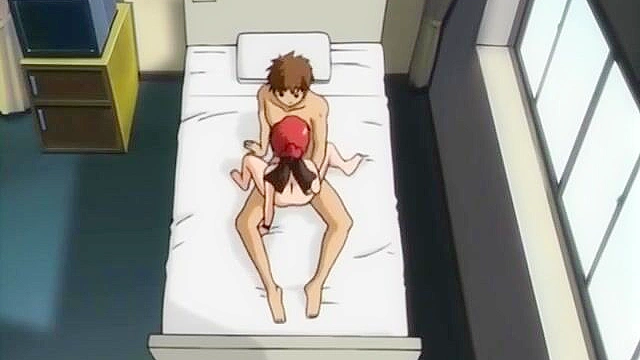 Busty anime wife with red hair gets hard fucked during her dead husbands funeral