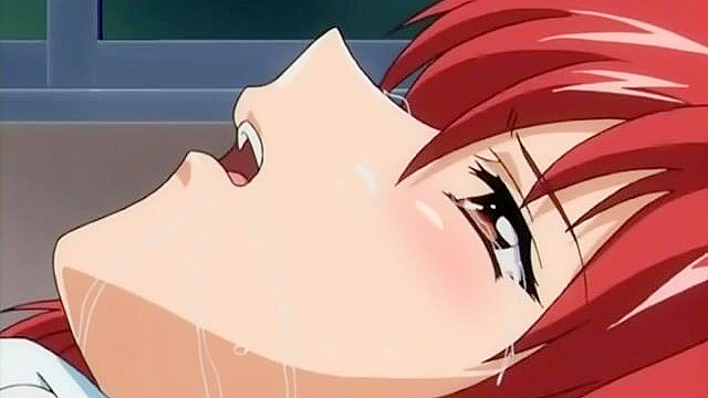 Busty anime wife with red hair gets hard fucked during her dead husbands funeral