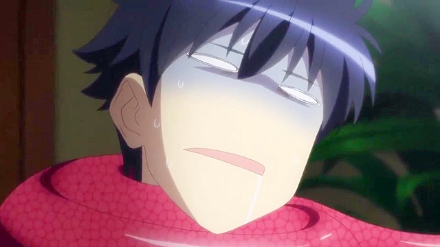 Busty hentai serpent lady has her way with a teen in his bedroom