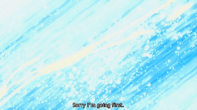 Cute anime teen in waitress outfit masturbates while guys cum all over her