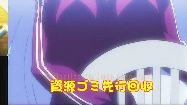 Cute anime teen in waitress outfit masturbates while guys cum all over her