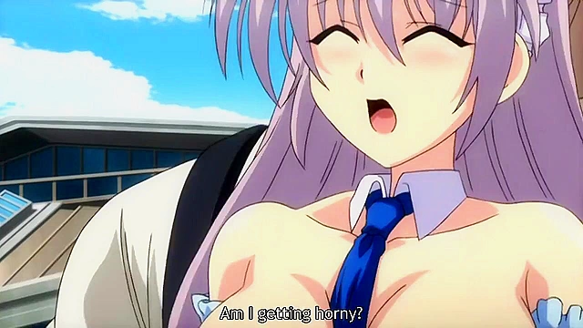 Cute anime teen in waitress outfit masturbates while guys cum all over her