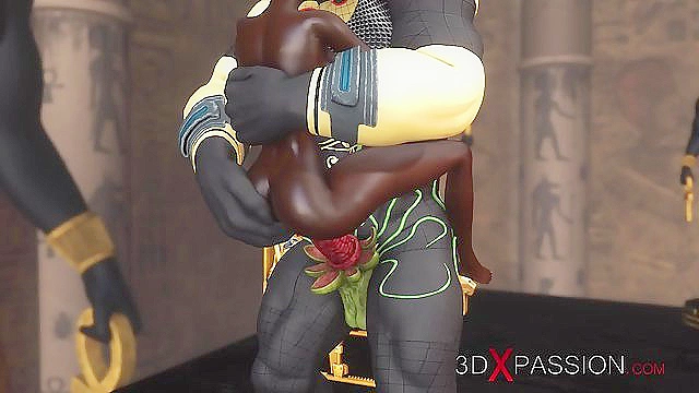 Anubis the god of death fucks a young ebony egyptian slave with demon cock
