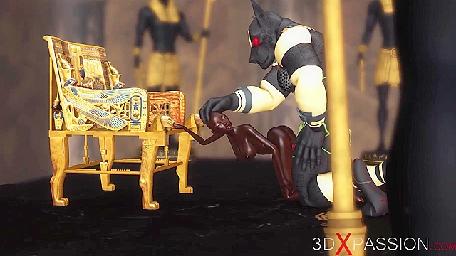 Anubis the god of death fucks a young ebony egyptian slave with demon cock