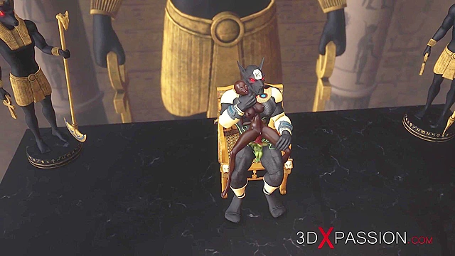 Anubis the god of death fucks a young ebony egyptian slave with demon cock