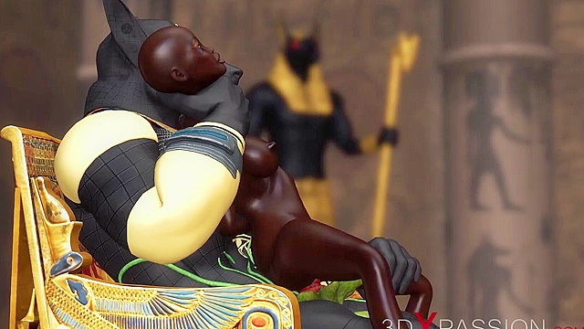 Anubis the god of death fucks a young ebony egyptian slave with demon cock