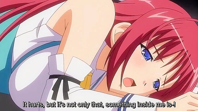 Busty redhead schoolgirl gives a dork a handjob after school in the equipment room