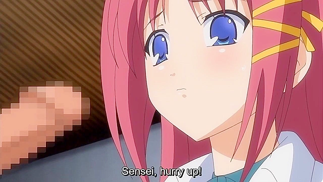 Busty redhead schoolgirl gives a dork a handjob after school in the equipment room