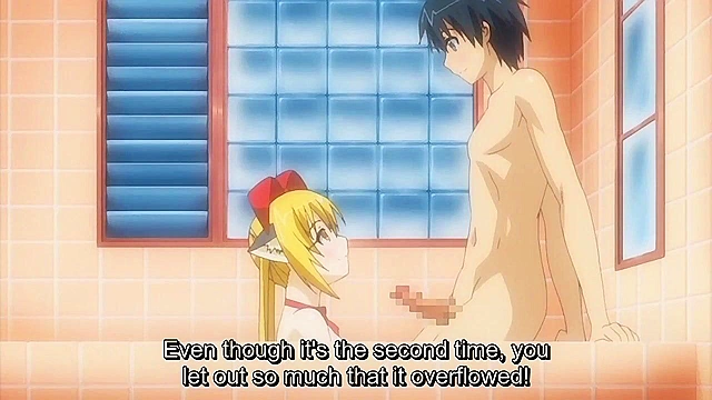 Cute anime catgirl blows a guys cock and then slurps up the cum