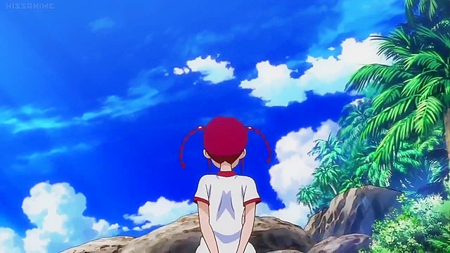 Hot anime babes fight on the beach until their bikinis get ripped off