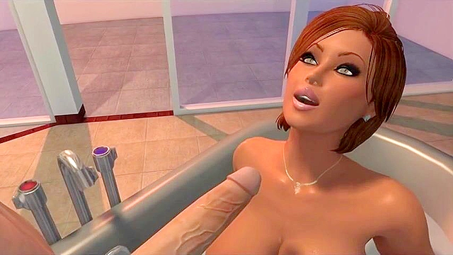 Hot 3d milf gives a nerd with a big dick a titty fuck n suck