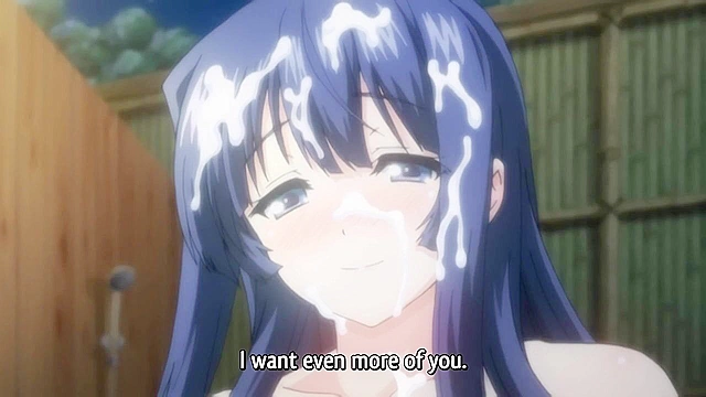 Tied up busty anime blonde gets covered in hot sticky cum