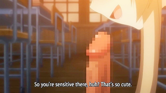 Tied up busty anime blonde gets covered in hot sticky cum