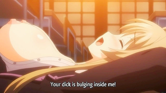 Tied up busty anime blonde gets covered in hot sticky cum
