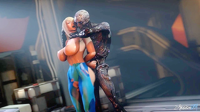 Cyber-Fuck 1 - Samus Aran gets her 3D animated pussy destroyed by big monster cocks