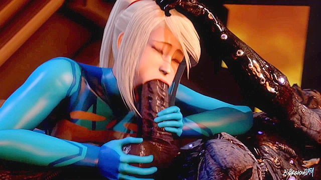 Cyber-Fuck 1 - Samus Aran gets her 3D animated pussy destroyed by big monster cocks