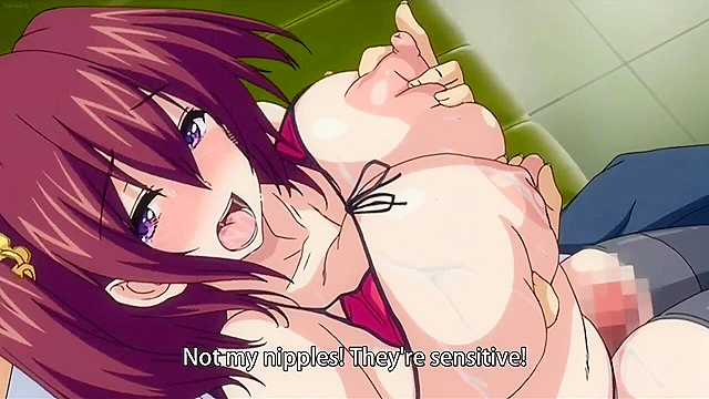 Dirty hentai cheerleader with huge tits puts on her uniform and fucks