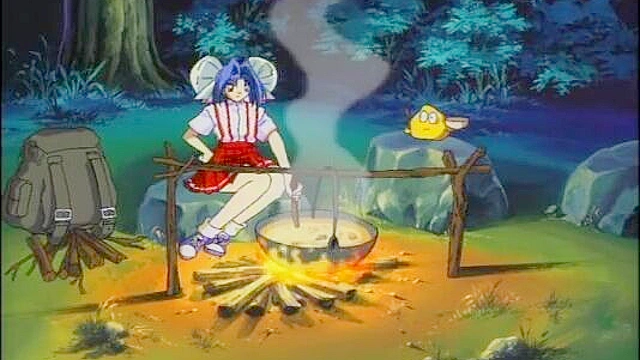 Purple haired anime girl is having sex in the dark forest with a boy and has a huge climax