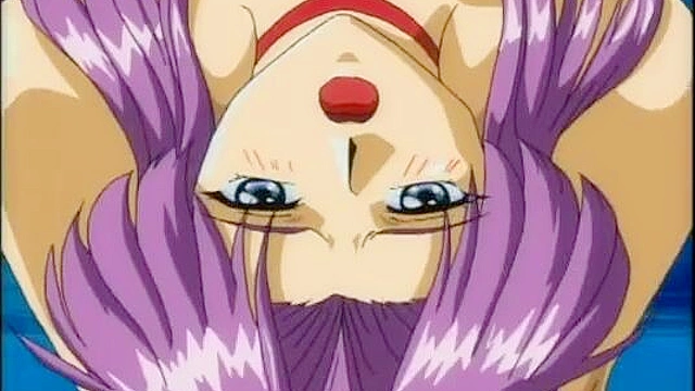 Purple haired anime girl is having sex in the dark forest with a boy and has a huge climax