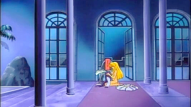 Purple haired anime girl is having sex in the dark forest with a boy and has a huge climax