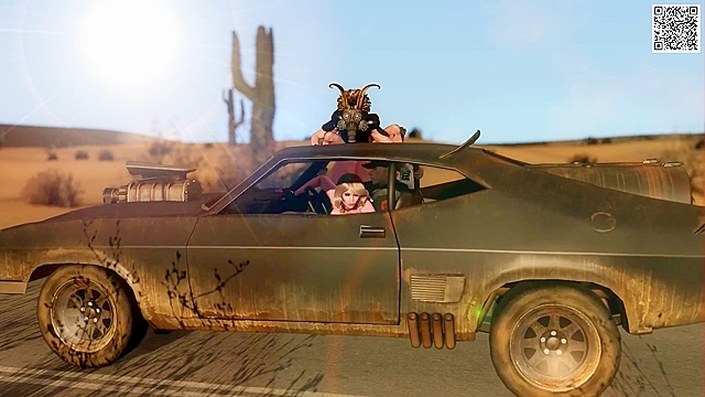 Mad Mom with huge tits fucks mad max bikers in 3D threesome