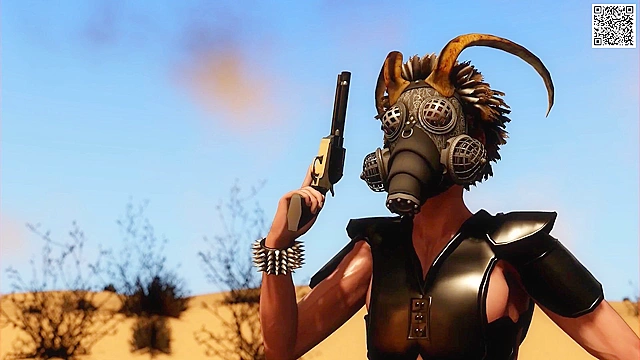 Mad Mom with huge tits fucks mad max bikers in 3D threesome