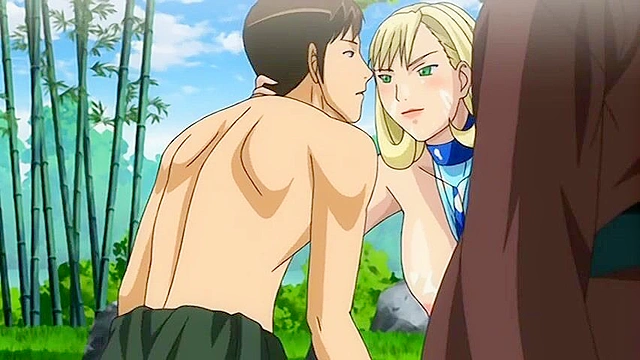 Redhead and brunette hentai girls have a threesome together with a boy