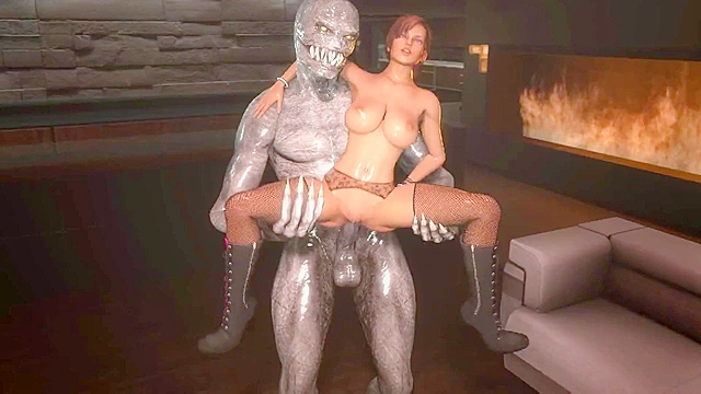 Milf Lisa gets a 3d monster in her pussy and asshole