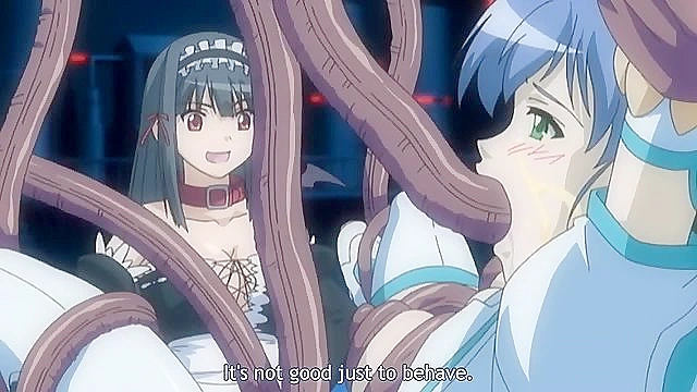 Cute maid gets all her holes plugged by an anime demon tentacles