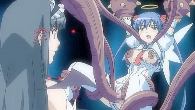Cute maid gets all her holes plugged by an anime demon tentacles