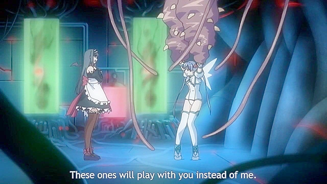 Cute maid gets all her holes plugged by an anime demon tentacles