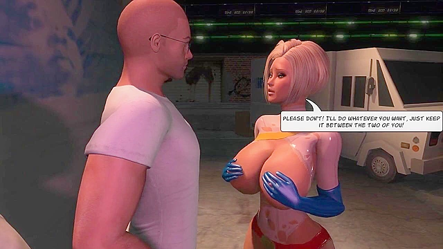 Big boobs Powergirl 3d threesome fuck in alley