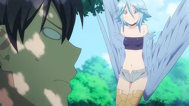 Serpent babe fights with bird lady and her anime titties pop out