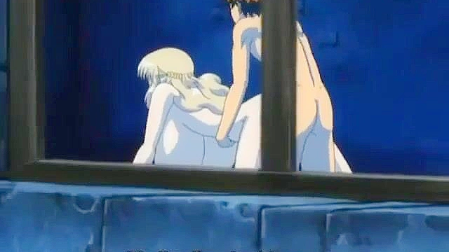 Hentai blonde with giant tits get rammed doggy style while creepy dude watches