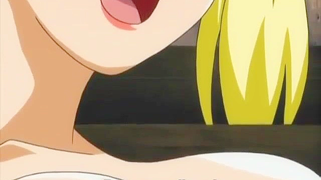 Hentai blonde with giant tits get rammed doggy style while creepy dude watches