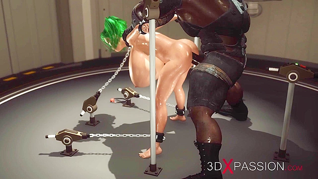 Sci-fi soldier fucks hard a bondaged slave woman with huge boobs in the lab