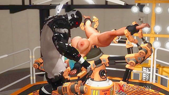 Male android bangs hard a hot woman with big boobs in sci-fi lab