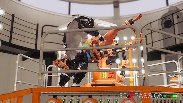 Male android bangs hard a hot woman with big boobs in sci-fi lab