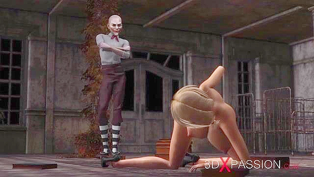 Scary Joker fucks hard a sexy teen clown lady in an abandoned boy scout camp