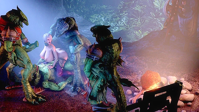 Lizard monsters with big 3d hentai cocks fuck both holes of Ivy Valentine