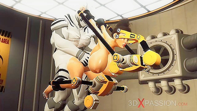 Sci-fi sex cyborg fucks hard a hot brunettes ass while bound