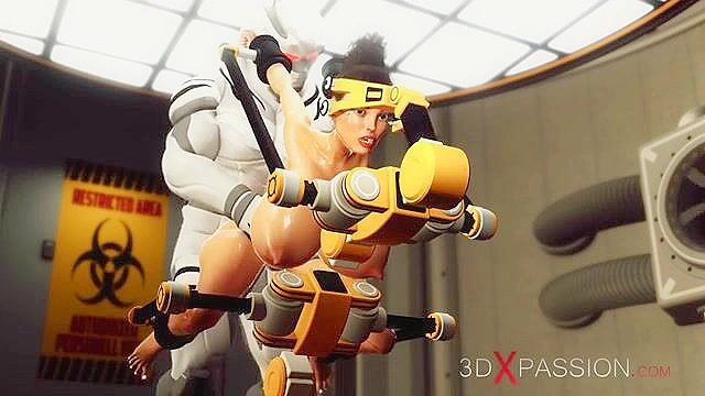 Sci-fi sex cyborg fucks hard a hot brunettes ass while bound