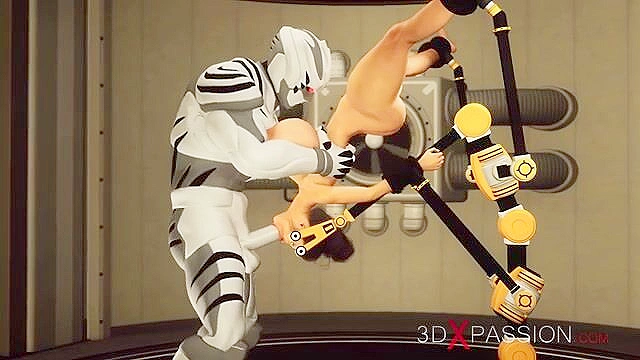 Sci-fi sex cyborg fucks hard a hot brunettes ass while bound