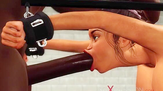 A sexy 3D brunette likes a rough fucking in her mouth from BBC while bound