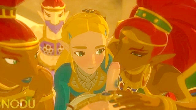 Zelda and Urbosa are sucking Links Cock in threesome